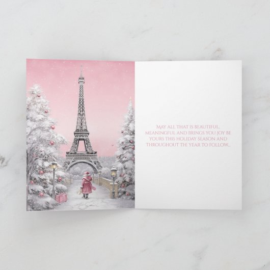 Eiffeltoren, Santa, Paris chique roze kerst Feestdagen Kaart (Binnen)