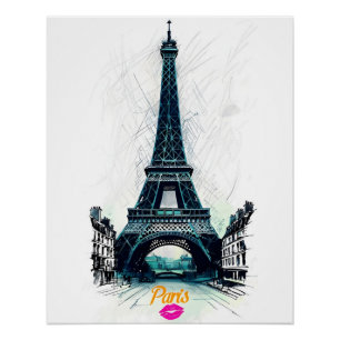 Eiffeltoren schets afdruk, Lijntekening, Parijs Perfect Poster