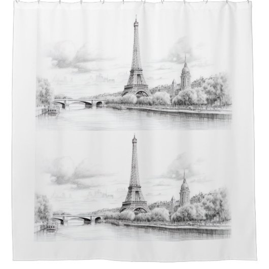  Eiffeltoren, schetsontwerp Douchegordijn (Voorkant)