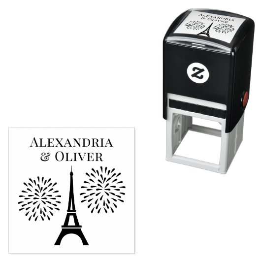 Eiffeltoren Silhouet Vuurwerk Koppel Namen  Zelfinktende Stempel (In situ)