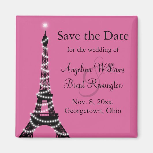 Eiffeltoren Sparkles Save the Date (fuchsia) Magneet (Voorkant)