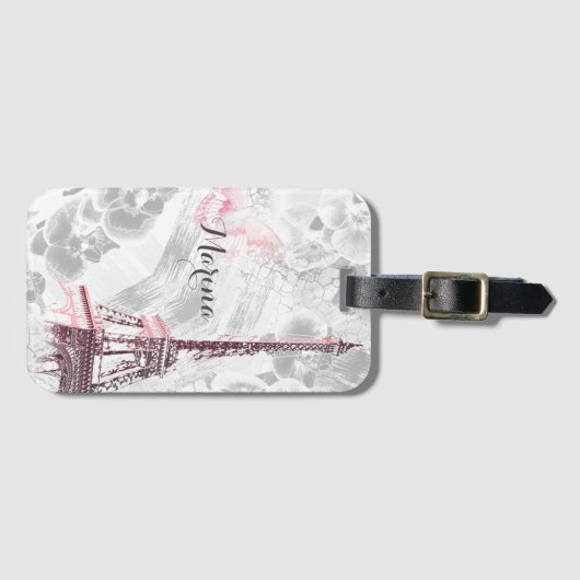 Eiffeltoren tegen de achtergrond van orchideeën bagagelabel (Voorkant (horizontaal))