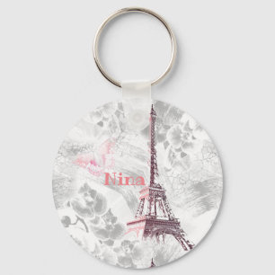 Eiffeltoren tegen de achtergrond van orchideeën sleutelhanger