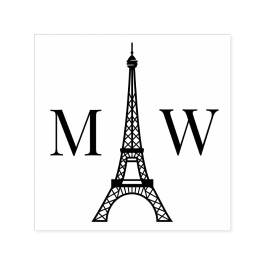 Eiffeltoren Twee Initiaal Paar Bruiloft Monogram 2 Zelfinktende Stempel (Design)