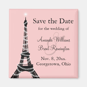 Eiffeltoren Twinkles Save the Date Magnet (roze)