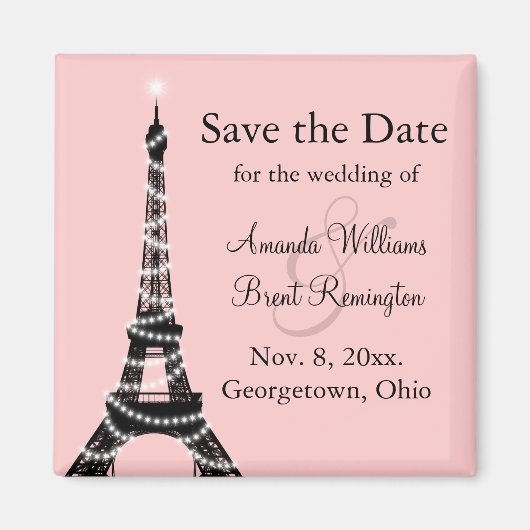 Eiffeltoren Twinkles Save the Date Magnet (roze) (Voorkant)