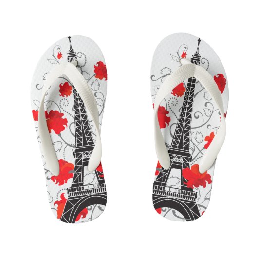 Eiffeltoren uit Parijs elegant stijlvol silhouet Kinder Teenslippers (Voetbed)