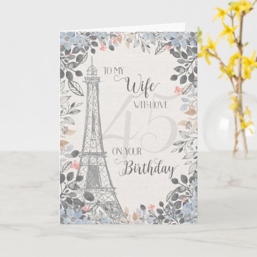 Eiffeltoren van 45e verjaardag Romantic Kaart (Gele Bloem)