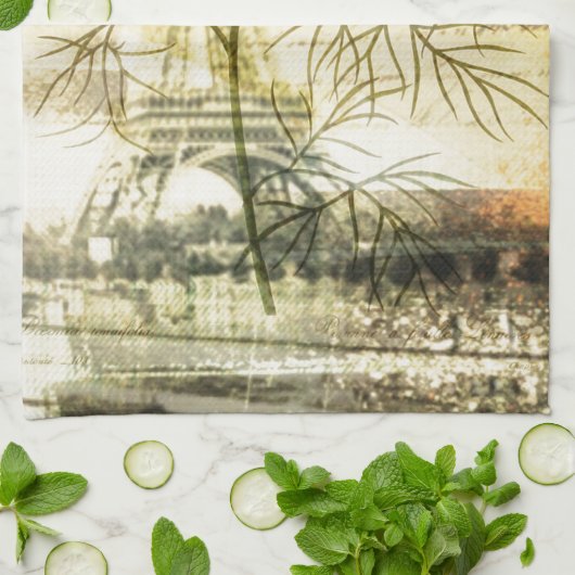 Eiffeltoren van Parijs botanische rode papaverbloe Theedoek (Gevouwen)