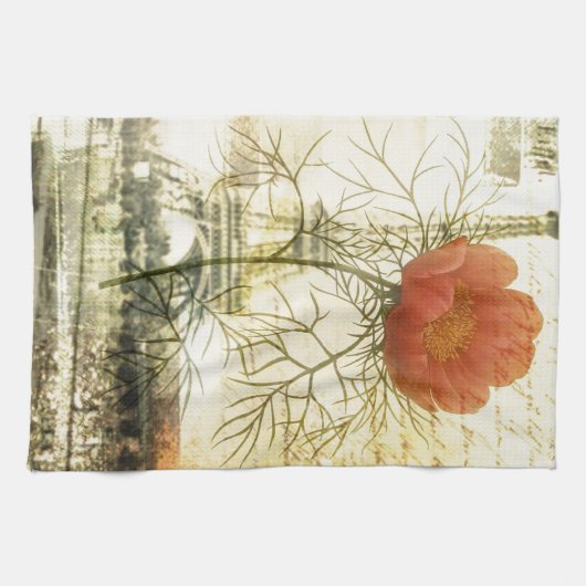 Eiffeltoren van Parijs botanische rode papaverbloe Theedoek (Horizontaal)