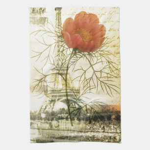 Eiffeltoren van Parijs botanische rode papaverbloe Theedoek