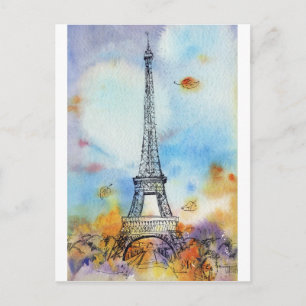 Eiffeltoren van Parijs Herfst Aquarel Briefkaart