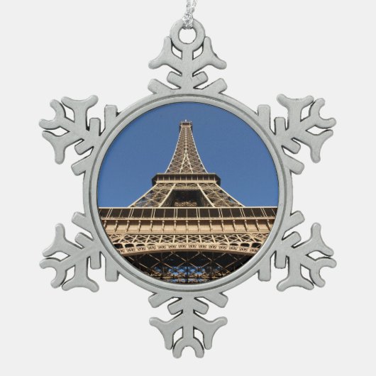 Eiffeltoren van Parijs in de Franse Mok Tin Sneeuwvlok Ornament (Voorkant)