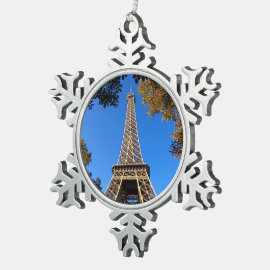 Eiffeltoren van Parijs in Frankrijk Tin Sneeuwvlok Ornament (Rechts)