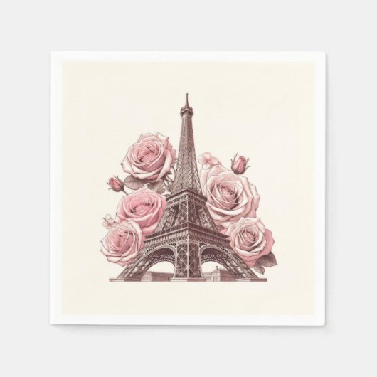 Eiffeltoren van Parijs & Roze Rozen Servet (Voorkant)