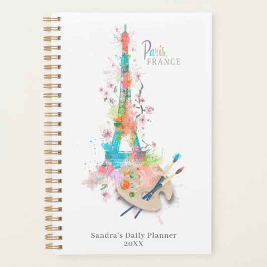 Eiffeltoren Verf Splatter Print Dagelijkse Planner (Voorkant)