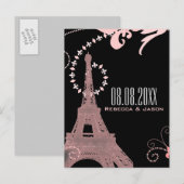 Eiffeltoren vintage Parijs save the date Aankondigingskaart (Voorkant / Achterkant)
