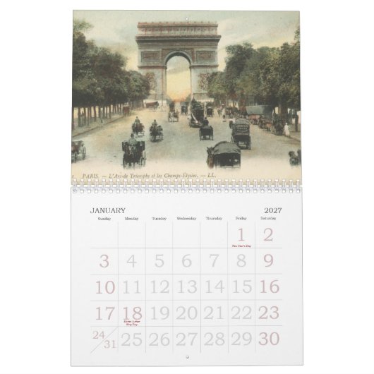 eiffeltoren, VintagePostcardsof Paris in de Ea... Kalender (Jan 2027)