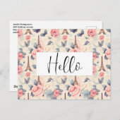 Eiffeltoren vlinder en Roos Hallo patroon Briefkaart (Voorkant / Achterkant)