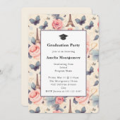 Eiffeltoren vlinder en Rozen Afstuderen Kaart (Voorkant / Achterkant)