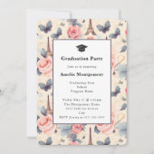 Eiffeltoren vlinder en Rozen Afstuderen Kaart (Voorkant)