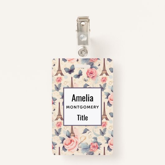 Eiffeltoren vlinder en Rozen Badge (Achterkant met clip)