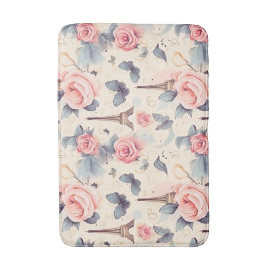 Eiffeltoren vlinder en Rozen Badmat (Voorkant Verticaal)