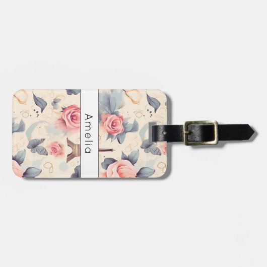 Eiffeltoren vlinder en Rozen Bagagelabel (Voorkant horizontaal)