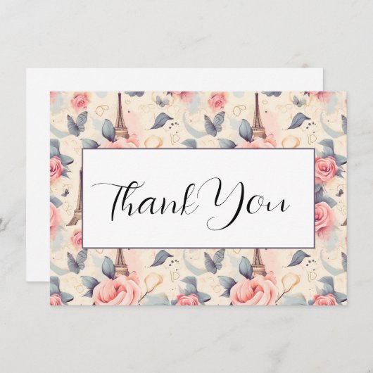 Eiffeltoren vlinder en Rozen Bedankkaart (Voorkant / Achterkant)