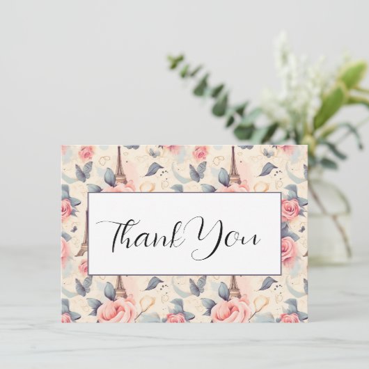 Eiffeltoren vlinder en Rozen Bedankkaart (Staand voorkant)