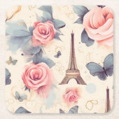 Eiffeltoren vlinder en Rozen Kartonnen Onderzetters (Voorkant)