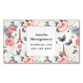 Eiffeltoren vlinder en Rozen Magnetisch Visitekaartje (Voorkant)