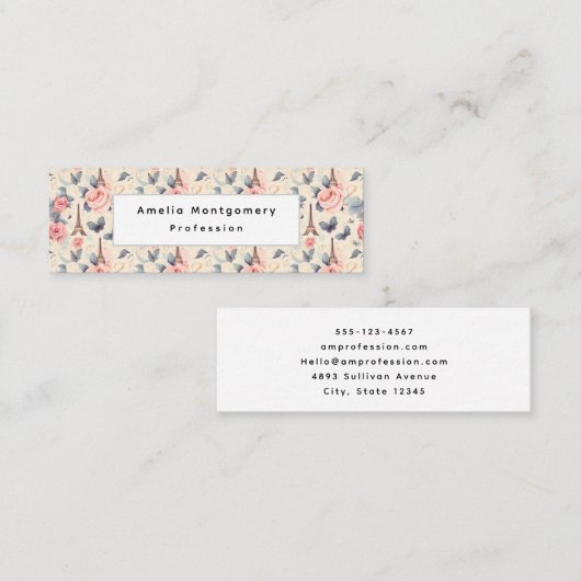 Eiffeltoren vlinder en Rozen Mini Visitekaartje (Voorkant / Achterkant)