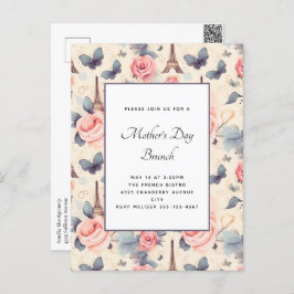Eiffeltoren Vlinder en Rozen Moederdag Briefkaart