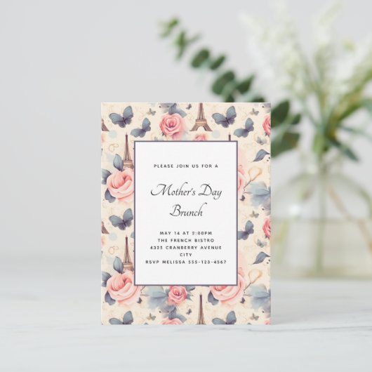 Eiffeltoren Vlinder en Rozen Moederdag Briefkaart (Staand voorkant)