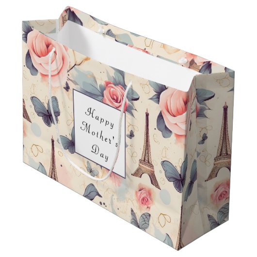 Eiffeltoren Vlinder en Rozen Moederdag Groot Cadeauzakje (Voorkant Gekanteld)