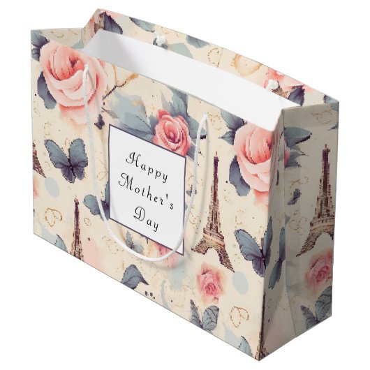 Eiffeltoren Vlinder en Rozen Moederdag Groot Cadeauzakje (Achterkant Gekanteld)