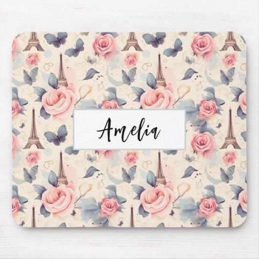 Eiffeltoren vlinder en Rozen Muismat (Voorkant)