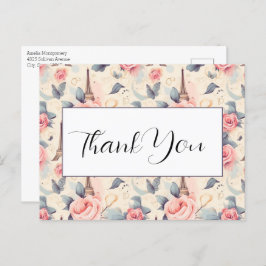 Eiffeltoren vlinder en Rozen Patroon Dank u Briefkaart