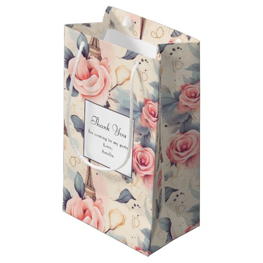 Eiffeltoren vlinder en Rozen Patroon Dank u Klein Cadeauzakje (Voorkant Gekanteld)