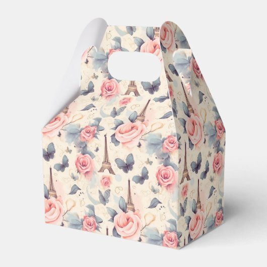 Eiffeltoren Vlinder en Rozen Patroon Verjaardag Bedankdoosjes (Achterkant)