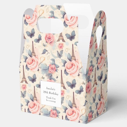 Eiffeltoren Vlinder en Rozen Patroon Verjaardag Bedankdoosjes (Geopend)