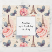 Eiffeltoren Vlinder en Rozen Patroon Verjaardag Bier Etiket (Enkel label)