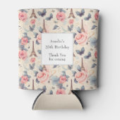 Eiffeltoren Vlinder en Rozen Patroon Verjaardag Blikjeskoeler (Voorkant)