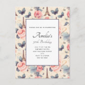 Eiffeltoren Vlinder en Rozen Patroon Verjaardag Briefkaart (Voorkant)