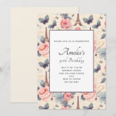 Eiffeltoren Vlinder en Rozen Patroon Verjaardag Kaart (Voorkant / Achterkant)