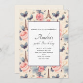 Eiffeltoren Vlinder en Rozen Patroon Verjaardag Kaart (Voorkant / Achterkant)