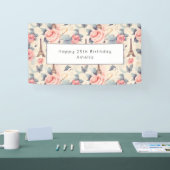 Eiffeltoren Vlinder en Rozen Patroon Verjaardag Spandoek (Beurs)