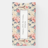 Eiffeltoren Vlinder en Rozen Patroon Verjaardag Spandoek (Verticaal)