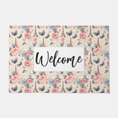 Eiffeltoren Vlinder en Rozen Patroon Welkom Deurmat (Voorkant)